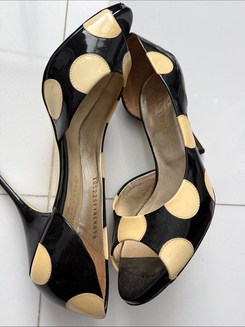 Valentino Garavani Black and Cream Peep-Toe Pumps